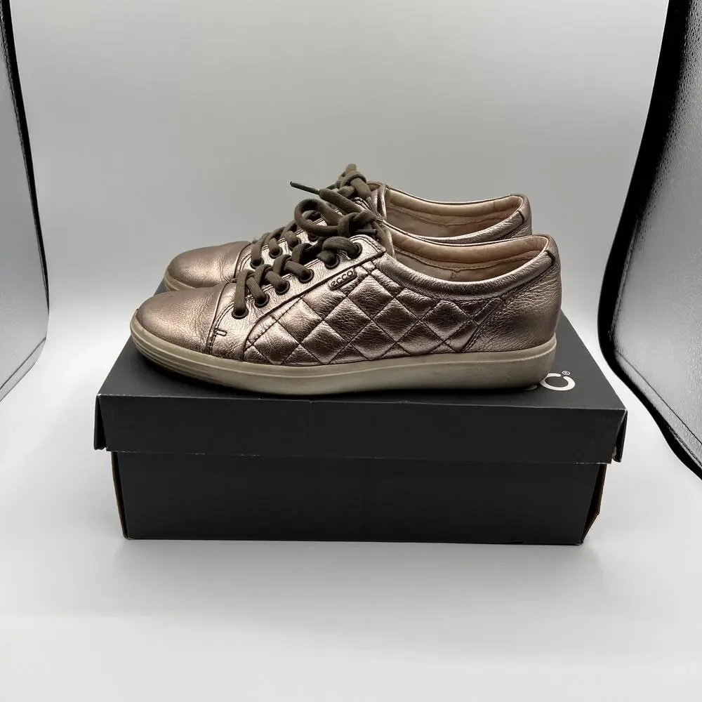 ECCO Soft 7 Quilted Womens Sneakers in Mettalic Pewter Color